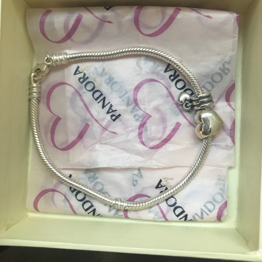 Pandora Silver Charm Bracelet with 2 Heart Charms